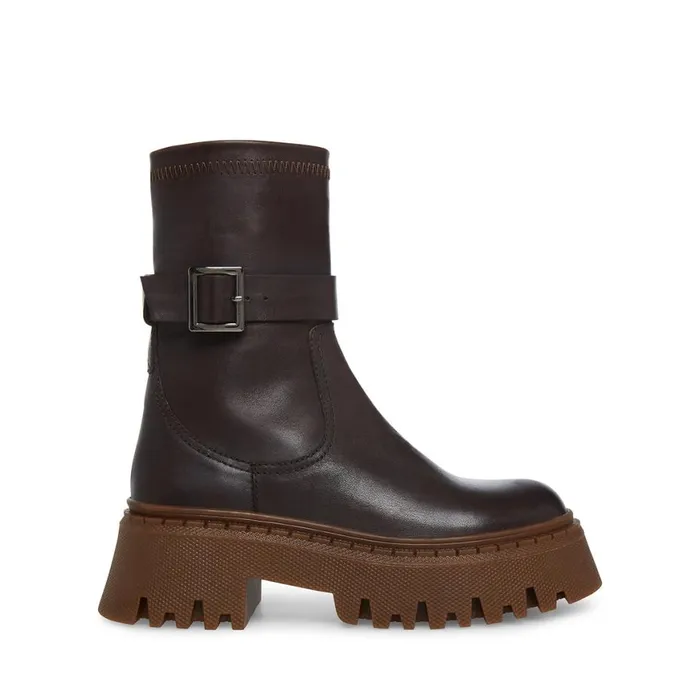 Steve Madden Everly Brown Leather Womens Boots and Booties