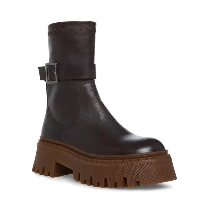 Steve Madden Everly Brown Leather Womens Boots and Booties