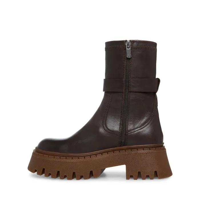 Steve Madden Everly Brown Leather Womens Boots and Booties