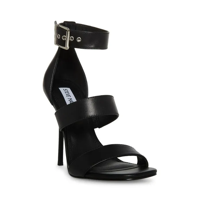 Steve Madden Jelena Black Leather Womens Heels