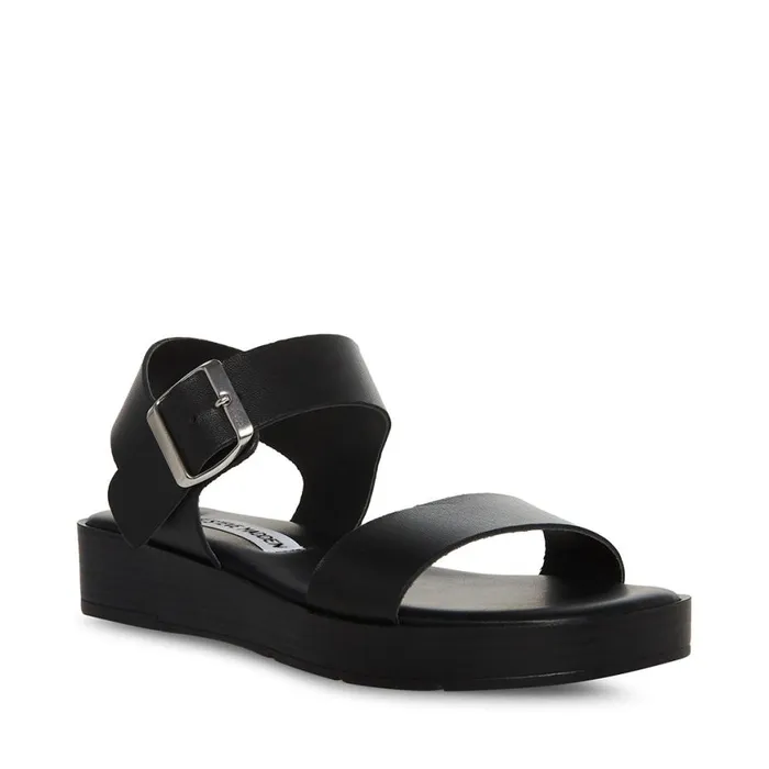Steve Madden Keenan Black Leather Womens Sandals