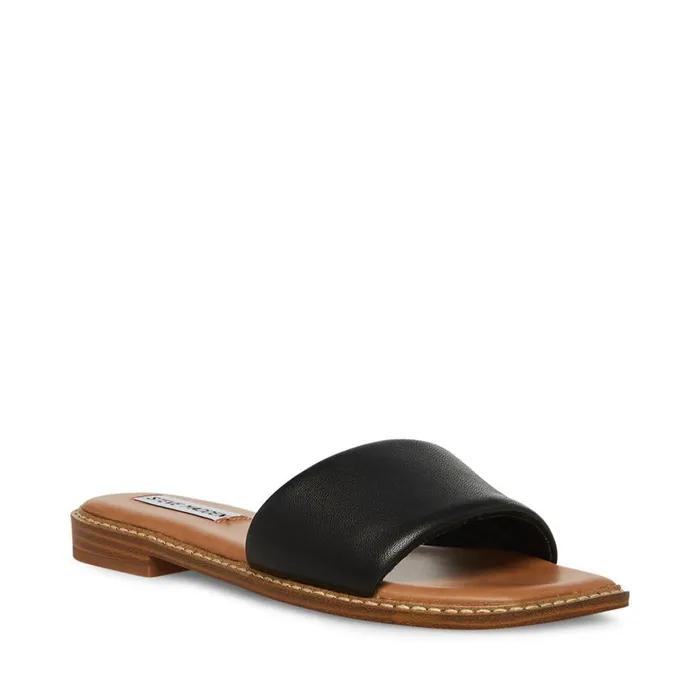 Steve Madden Sandra Black Leather Womens Sandals