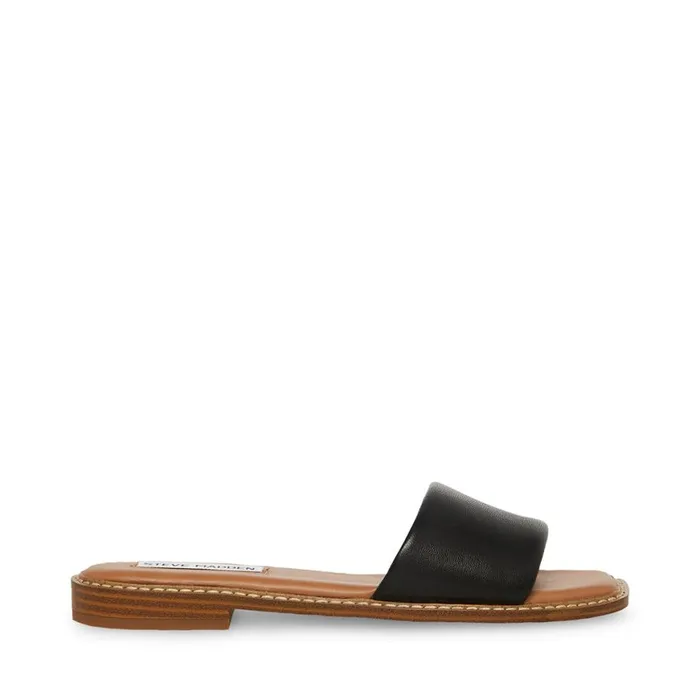 Steve Madden Sandra Black Leather Womens Sandals