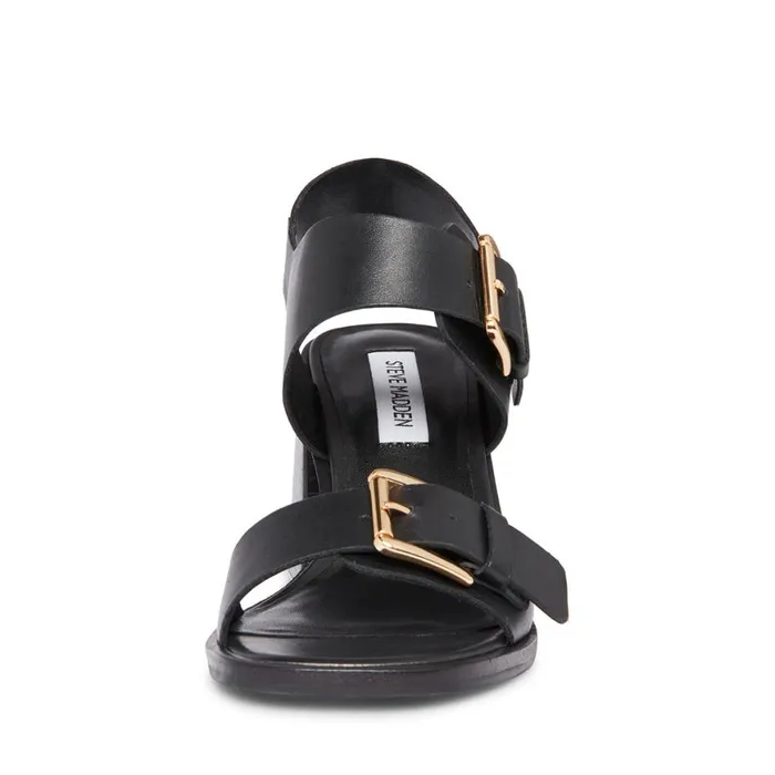 Steve Madden Tressa Black Leather Womens Heels