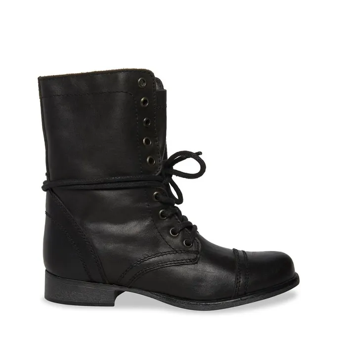 Steve Madden Troopa Black Leather Womens Boots and Booties