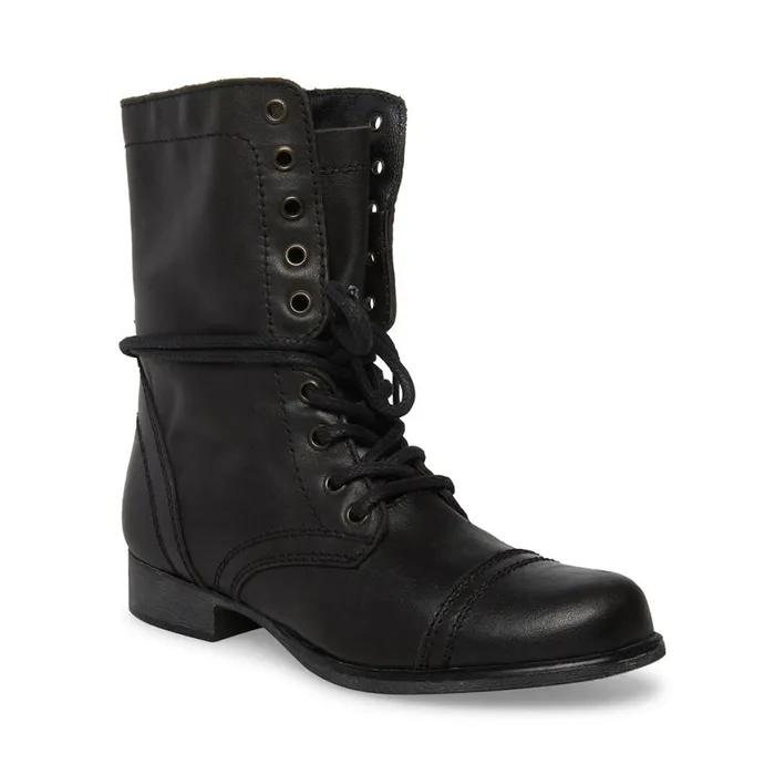 Steve Madden Troopa Black Leather Womens Boots and Booties