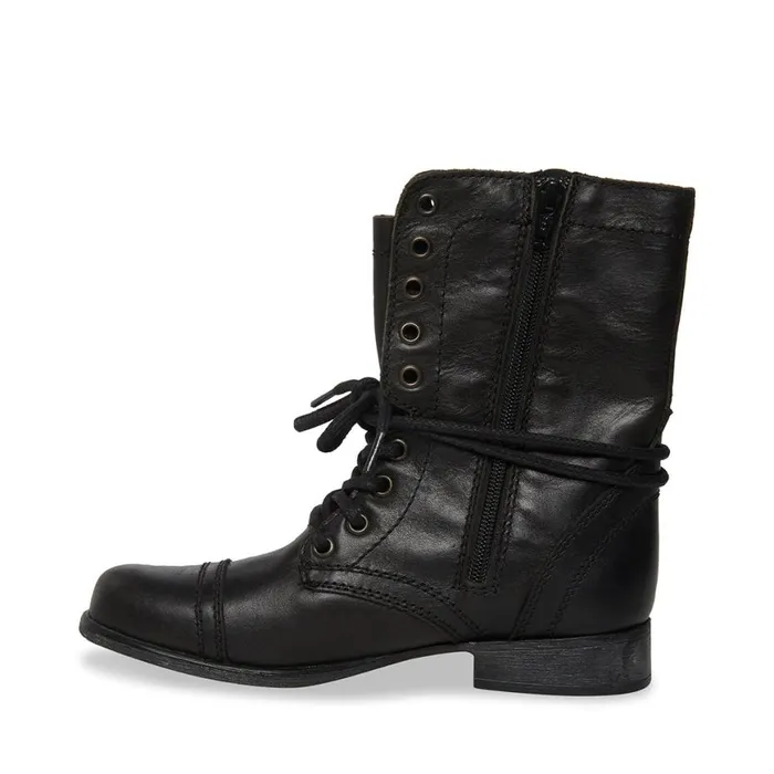Steve Madden Troopa Black Leather Womens Boots and Booties
