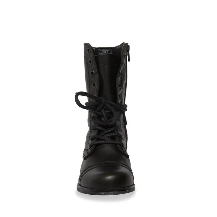 Steve Madden Troopa Black Leather Womens Boots and Booties