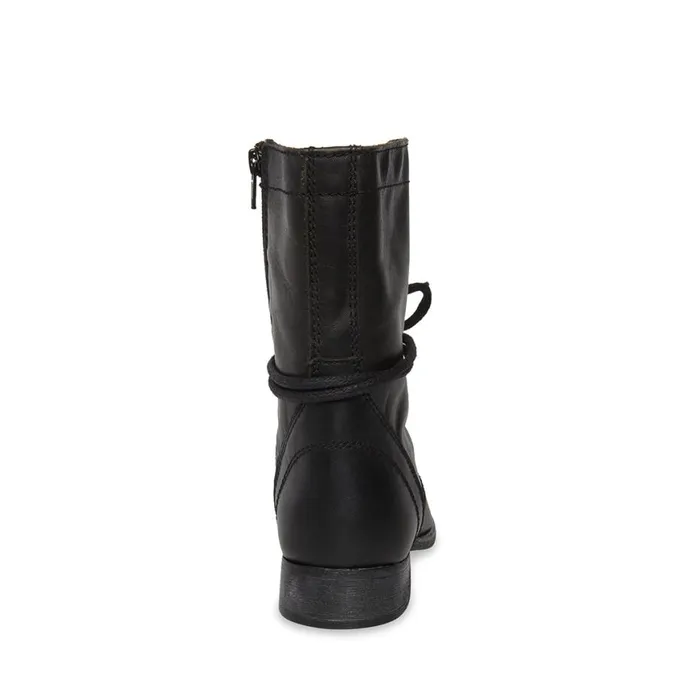 Steve Madden Troopa Black Leather Womens Boots and Booties