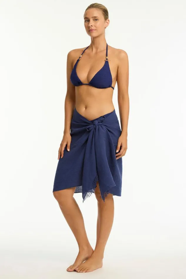 Sunset Frayed Sarong Sunset French Navy Women Sea Level Overswim