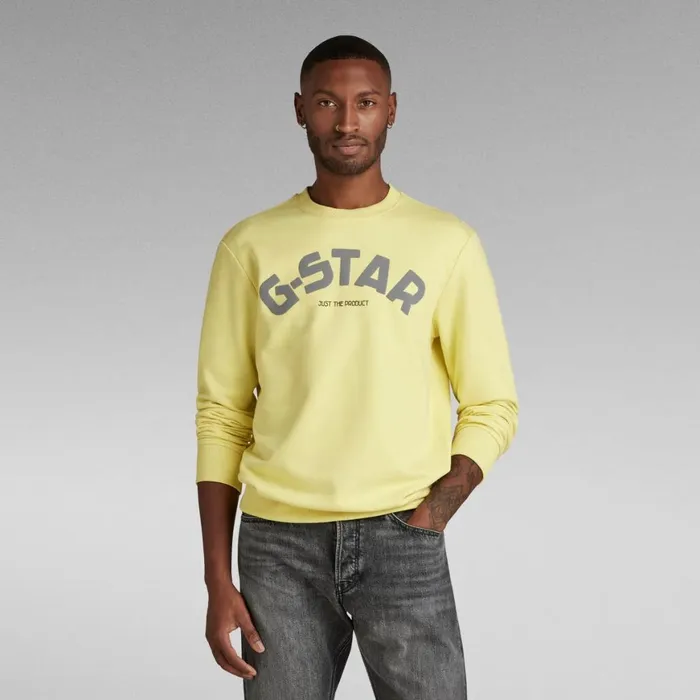 Sweatshirts and Hoodies Men GStar RAW Puff Logo Print Crew Sweater Lemonade