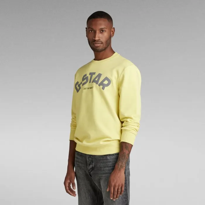 Sweatshirts and Hoodies Men GStar RAW Puff Logo Print Crew Sweater Lemonade