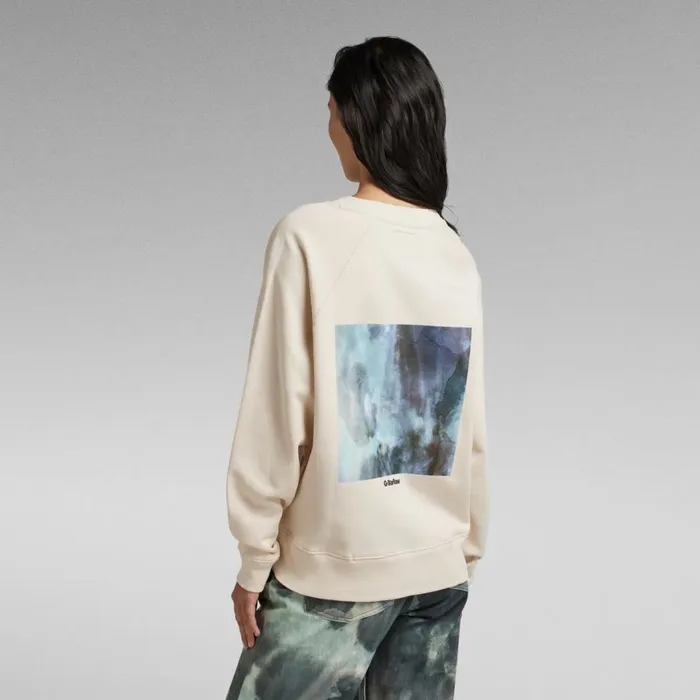 Sweatshirts and Hoodies Women GStar RAW Back Photo Print Sweater Ecru