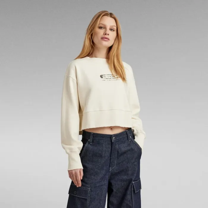 Sweatshirts and Hoodies Women GStar RAW Vintage Cropped Logo Loose Sweater Eggnog Sweatshirts and Hoodies Women GStar RAW Vintage Cropped Logo Loose Sweater Eggnog