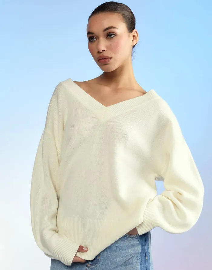 Talia VNeck Sweater 8211 Cream Women Cynthia Rowley Tops