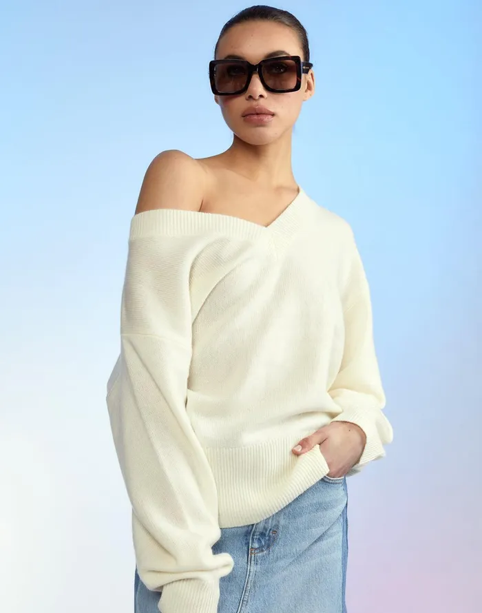 Talia VNeck Sweater 8211 Cream Women Cynthia Rowley Tops