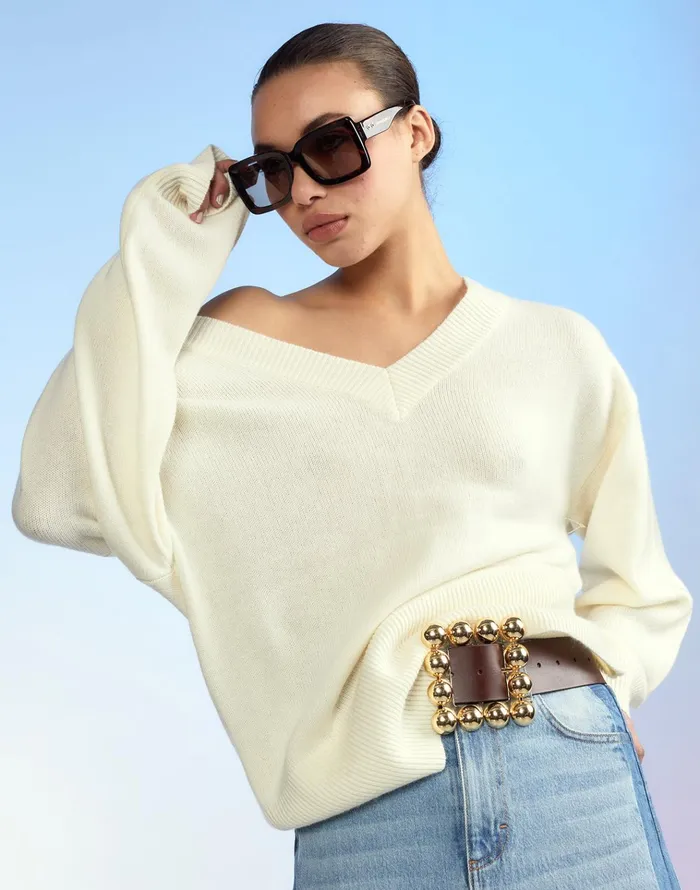Talia VNeck Sweater 8211 Cream Women Cynthia Rowley Tops
