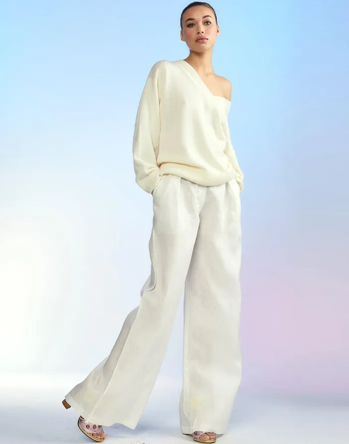 Talia VNeck Sweater 8211 Cream Women Cynthia Rowley Tops