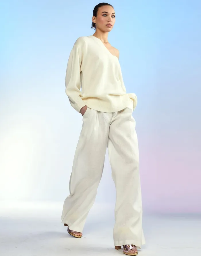 Talia VNeck Sweater 8211 Cream Women Cynthia Rowley Tops