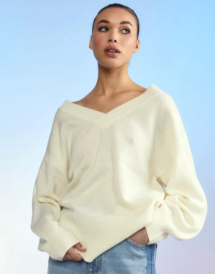 Talia VNeck Sweater 8211 Cream Women Cynthia Rowley Tops