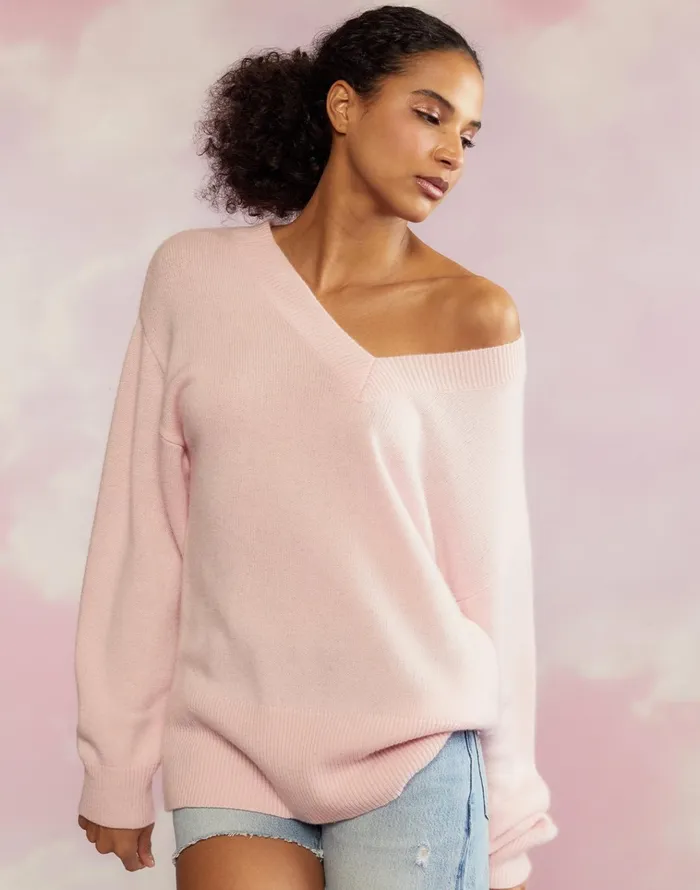 Talia VNeck Sweater 8211 Pink Women Cynthia Rowley Tops