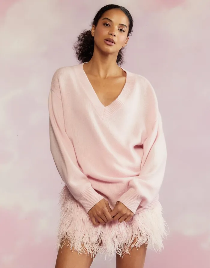 Talia VNeck Sweater 8211 Pink Women Cynthia Rowley Tops