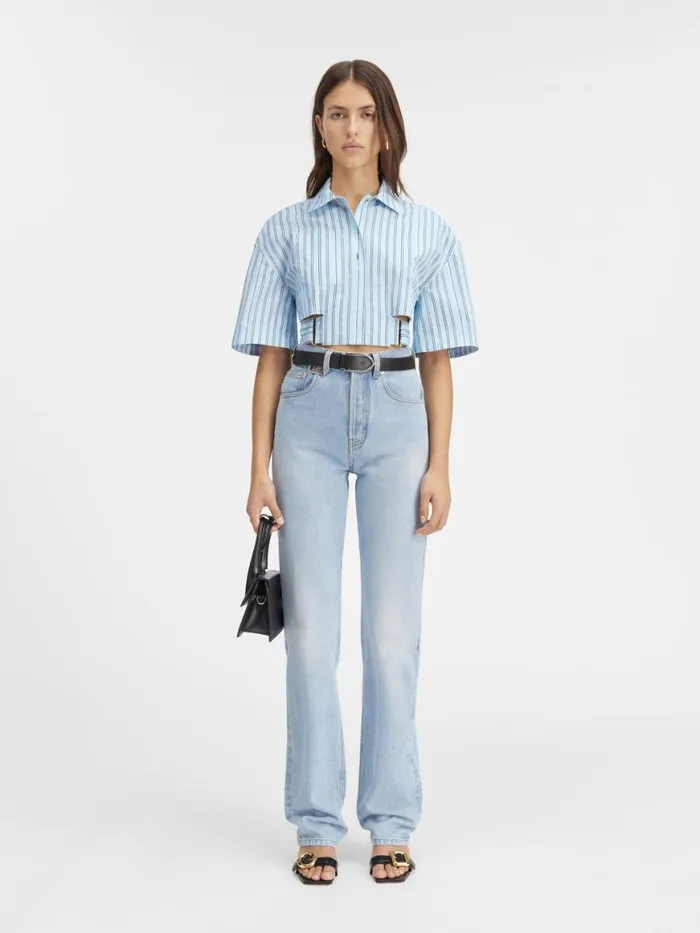 The Bari Cropped Shirt Print Blue Stripes Women JACQUEMUS Tops and Shirts