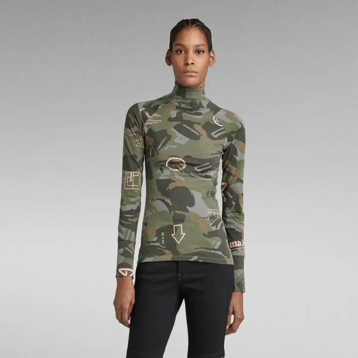 Tops and Tshirts Women GStar RAW Lecite AO Slim Turtle Top Gs Grey Type Pink Face Camo Tops and Tshirts Women GStar RAW Lecite AO Slim Turtle Top Gs Grey Type Pink Face Camo