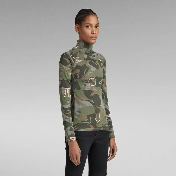 Tops and Tshirts Women GStar RAW Lecite AO Slim Turtle Top Gs Grey Type Pink Face Camo