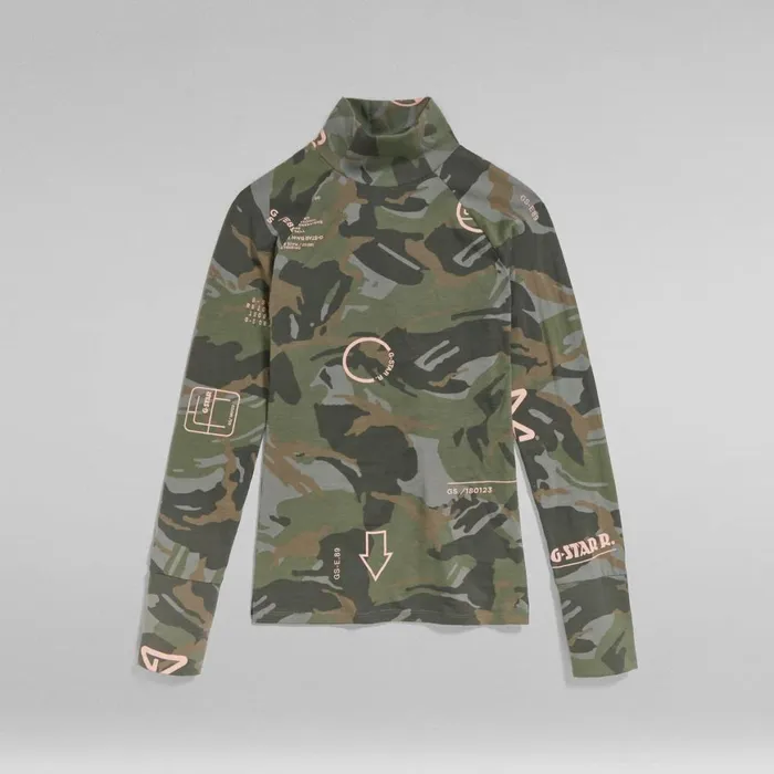 Tops and Tshirts Women GStar RAW Lecite AO Slim Turtle Top Gs Grey Type Pink Face Camo