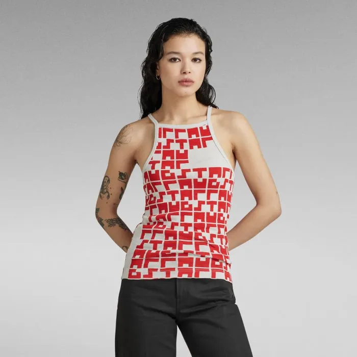 Tops and Tshirts Women GStar RAW Printed Tank Top Cropped Ultra Slim Oyster Mushroomacid Red Tetris Tops and Tshirts Women GStar RAW Printed Tank Top Cropped Ultra Slim Oyster Mushroomacid Red Tetris