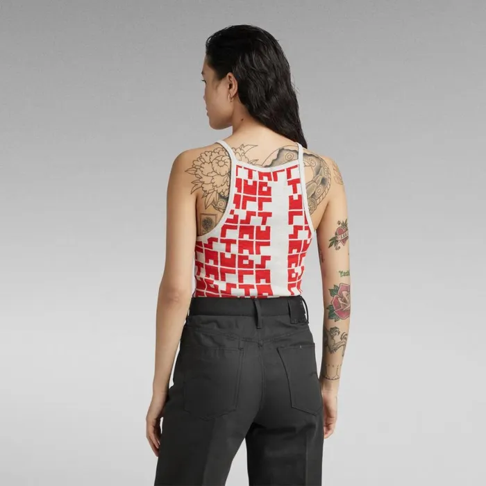 Tops and Tshirts Women GStar RAW Printed Tank Top Cropped Ultra Slim Oyster Mushroomacid Red Tetris