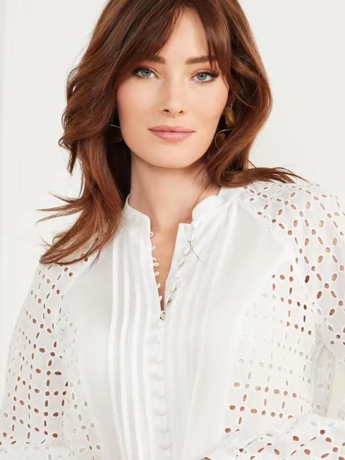 Tops And Sweaters Women Marciano Eco Luella Eyelet Blouse Blanc Pur Tops And Sweaters Women Marciano Eco Luella Eyelet Blouse Blanc Pur