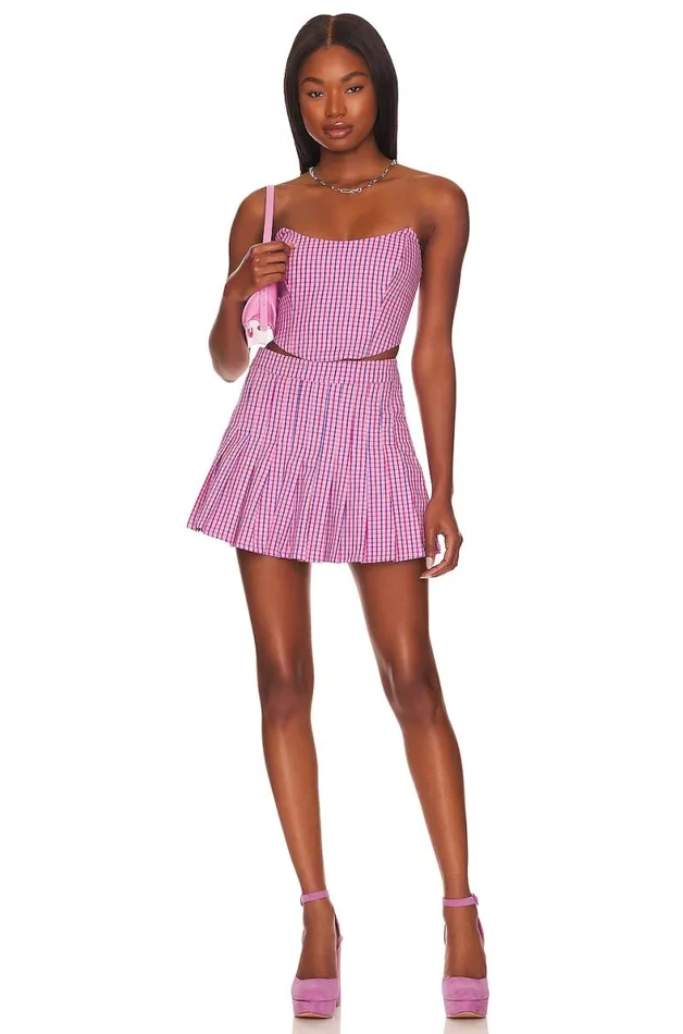 Torrance Mini Skirt Pink Plaid Multi Women Lovers and Friends Skirts