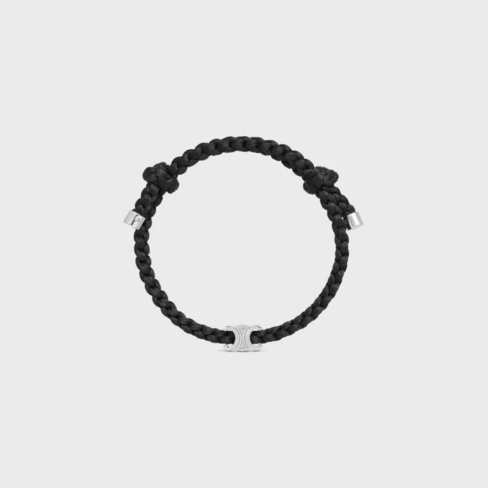Triomphe Beach Bracelet In Silk And Brass With Rhodium Finish Blacksilver Men CELINE BRACELETS and RINGS Triomphe Beach Bracelet In Silk And Brass With Rhodium Finish Blacksilver Men CELINE BRACELETS and RINGS
