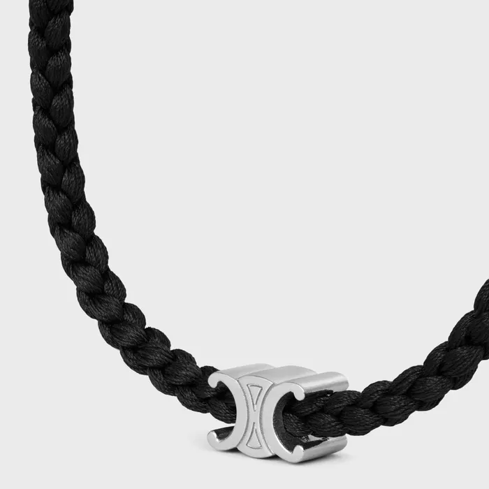 Triomphe Beach Bracelet In Silk And Brass With Rhodium Finish Blacksilver Men CELINE BRACELETS and RINGS Triomphe Beach Bracelet In Silk And Brass With Rhodium Finish Blacksilver Men CELINE BRACELETS and RINGS