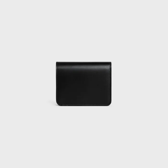 Triomphe Compact Wallet In Shiny Calfskin Black Women CELINE WALLETS Triomphe Compact Wallet In Shiny Calfskin Black Women CELINE WALLETS