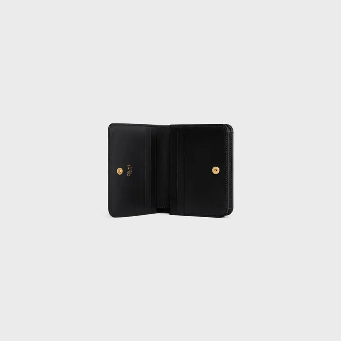 Triomphe Compact Wallet In Shiny Calfskin Black Women CELINE WALLETS Triomphe Compact Wallet In Shiny Calfskin Black Women CELINE WALLETS