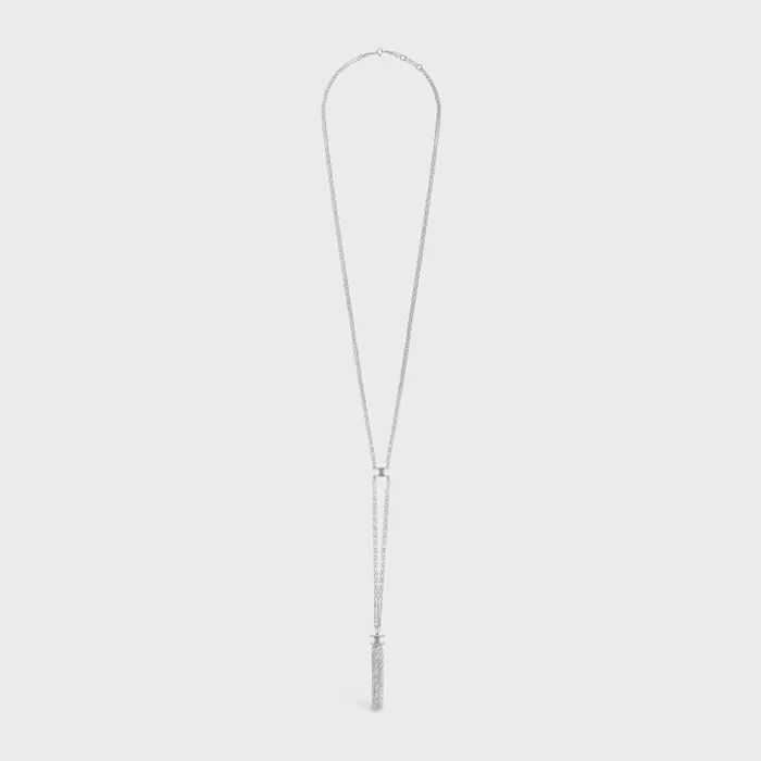 Triomphe Folk Tie Long Necklace In Brass With Rhodium Finish Silver Women CELINE NECKLACES Triomphe Folk Tie Long Necklace In Brass With Rhodium Finish Silver Women CELINE NECKLACES
