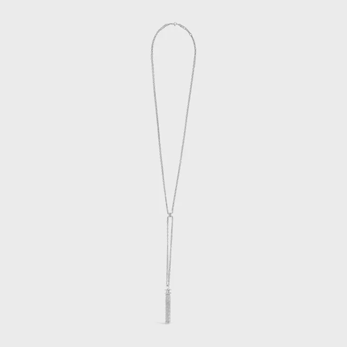 Triomphe Folk Tie Long Necklace In Brass With Rhodium Finish Silver Women CELINE NECKLACES Triomphe Folk Tie Long Necklace In Brass With Rhodium Finish Silver Women CELINE NECKLACES