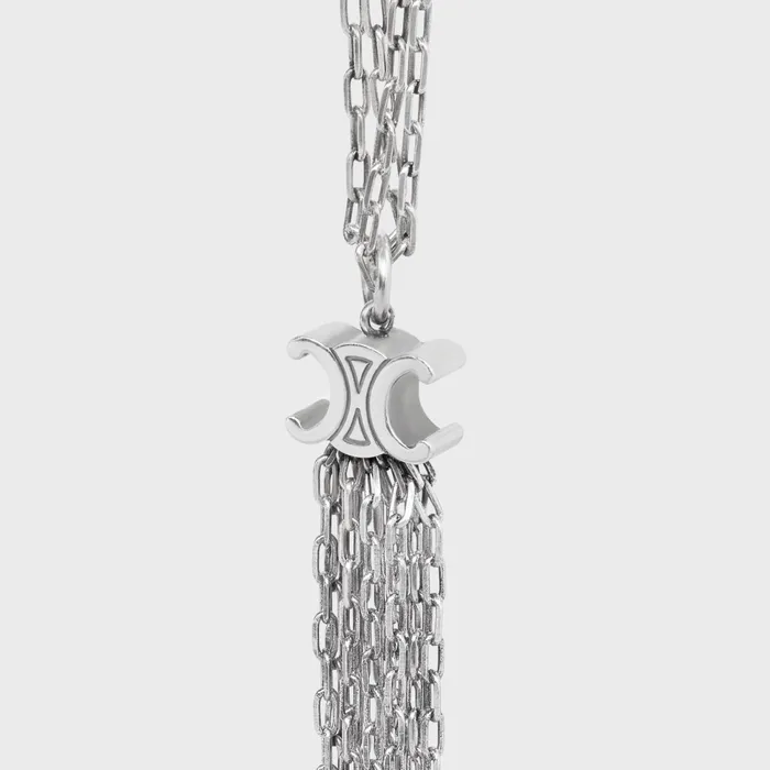 Triomphe Folk Tie Long Necklace In Brass With Rhodium Finish Silver Women CELINE NECKLACES Triomphe Folk Tie Long Necklace In Brass With Rhodium Finish Silver Women CELINE NECKLACES