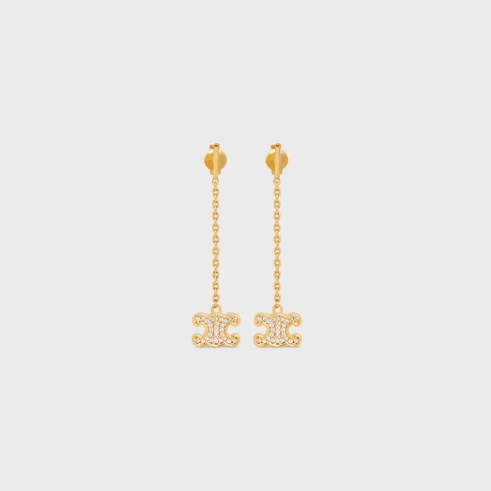 Triomphe Rhinestone Long Earrings In Brass With Gold Finish And Crystals Gold Women CELINE EARRINGS Triomphe Rhinestone Long Earrings In Brass With Gold Finish And Crystals Gold Women CELINE EARRINGS
