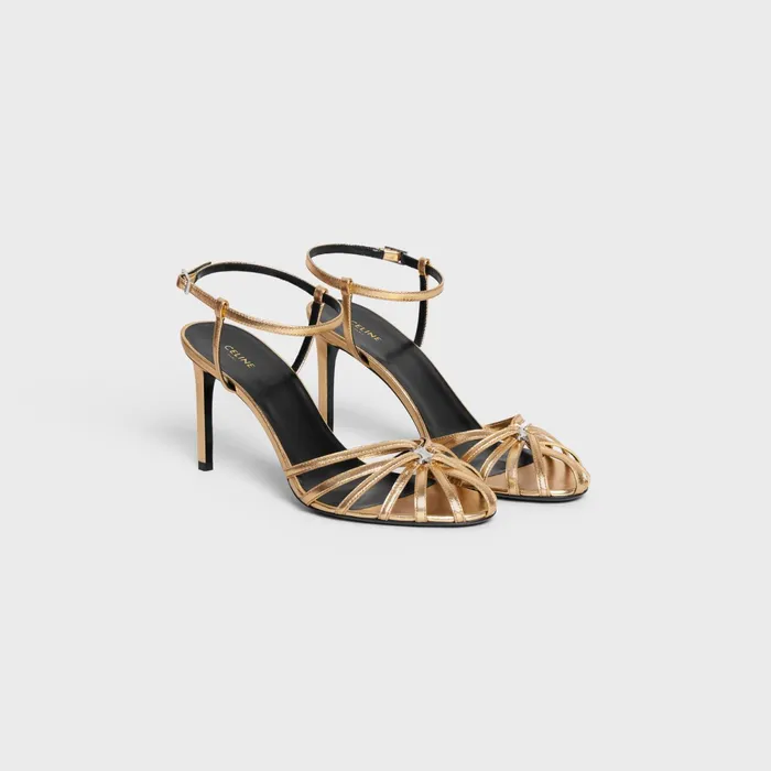 Triomphe Sandal In Laminated Lambskin Gold Women CELINE SANDALS