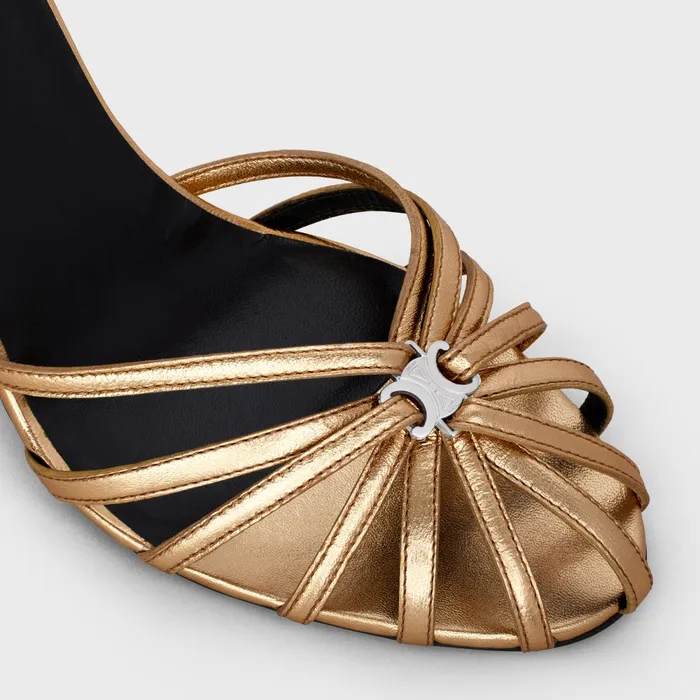 Triomphe Sandal In Laminated Lambskin Gold Women CELINE SANDALS