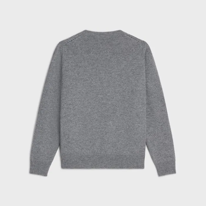 Triomphe VNeck Sweater In Heritage Cashmere Medium Grey Women CELINE KNITWEAR