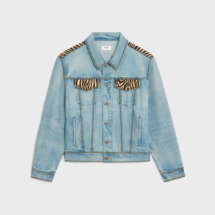 Trucker Jacket In ZebraPrint Everclear Wash Denim Everclear Wash Men CELINE DENIM Trucker Jacket In ZebraPrint Everclear Wash Denim Everclear Wash Men CELINE DENIM