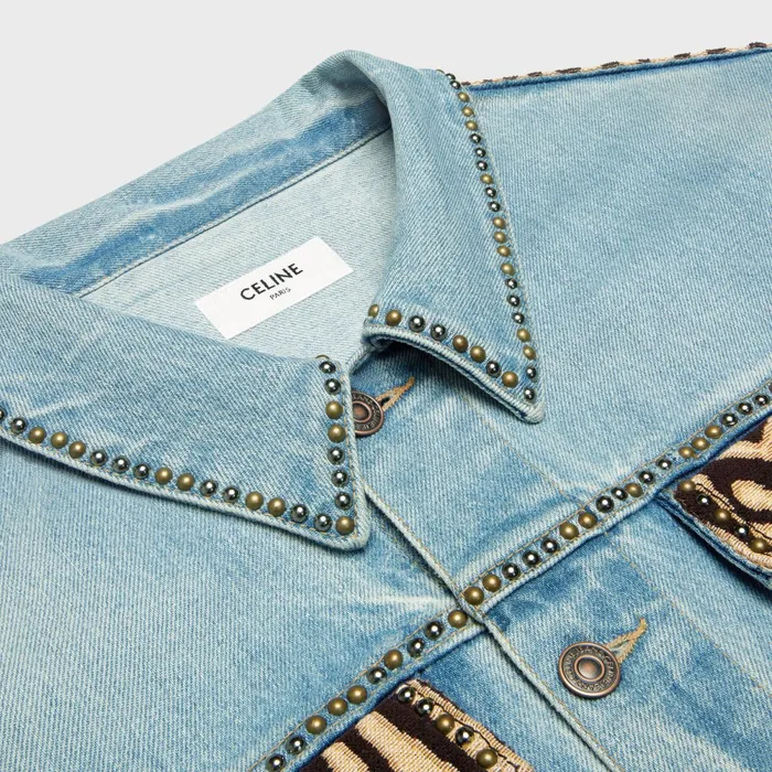 Trucker Jacket In ZebraPrint Everclear Wash Denim Everclear Wash Men CELINE DENIM