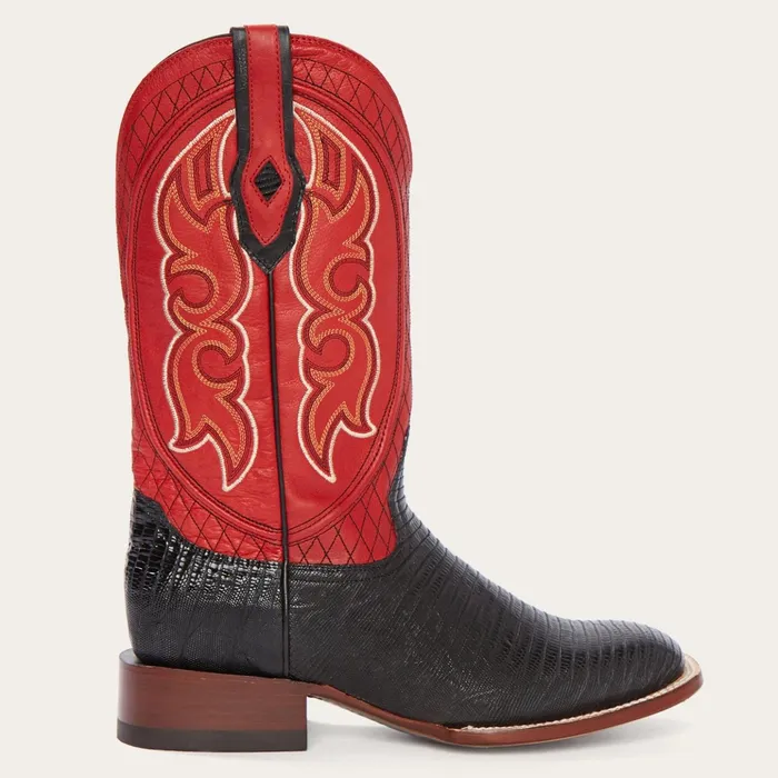 Western Men Stetson Arlington Black Teju Red Matte Cowboy Boot Black