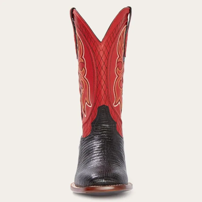 Western Men Stetson Arlington Black Teju Red Matte Cowboy Boot Black