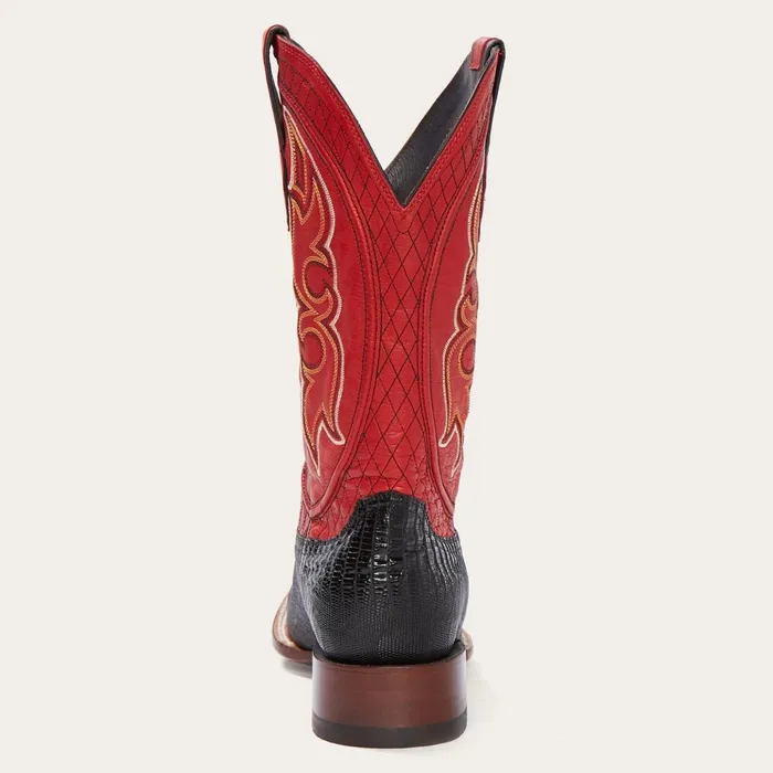 Western Men Stetson Arlington Black Teju Red Matte Cowboy Boot Black